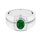 Vintage Style Oval Shape Emerald Engagement Ring with Diamond Lab Grown Emerald-AAAA Quality - Virica Jewels