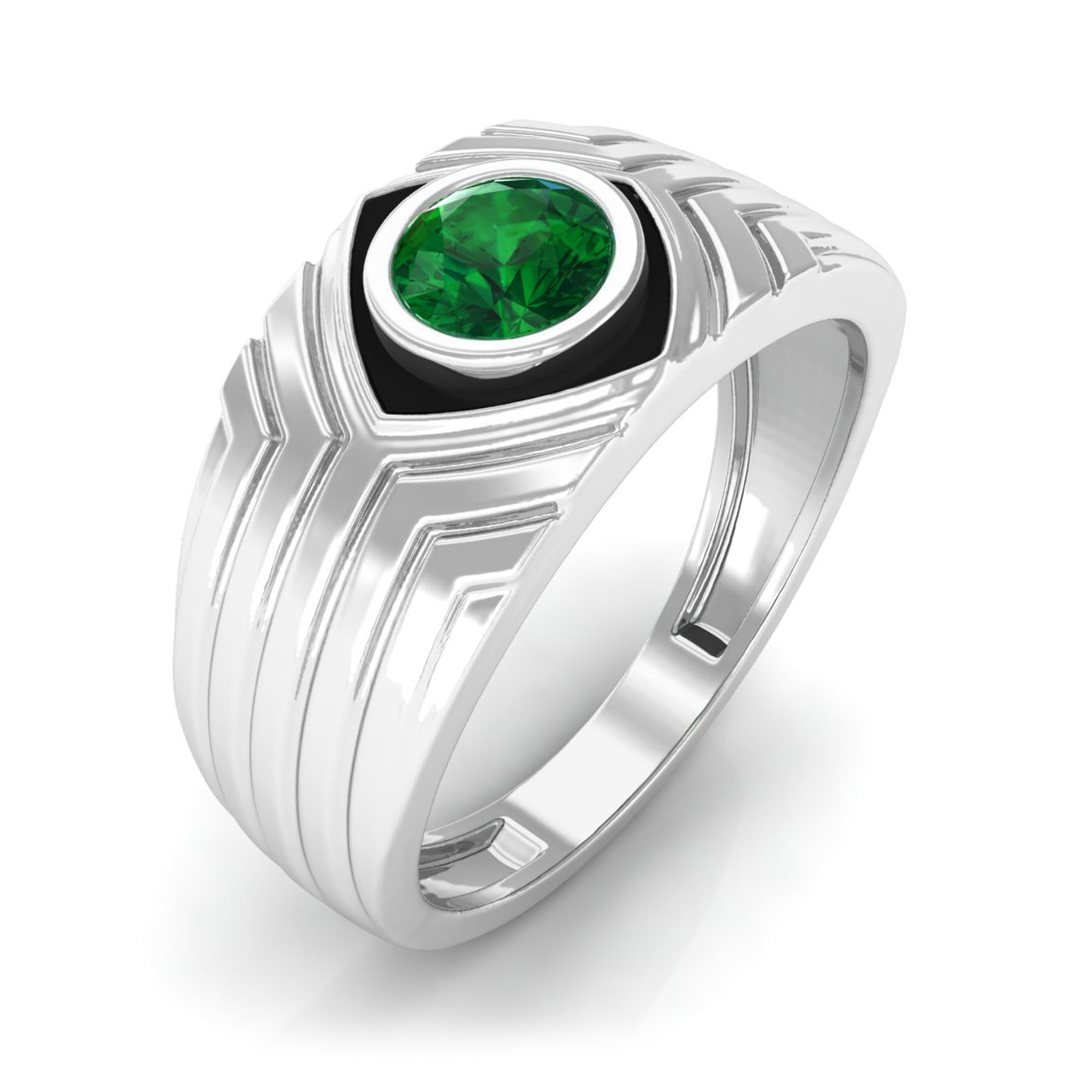 Round Emerald Solitaire Engagement Ring for Men Lab Grown Emerald-AAAA Quality - Virica Jewels