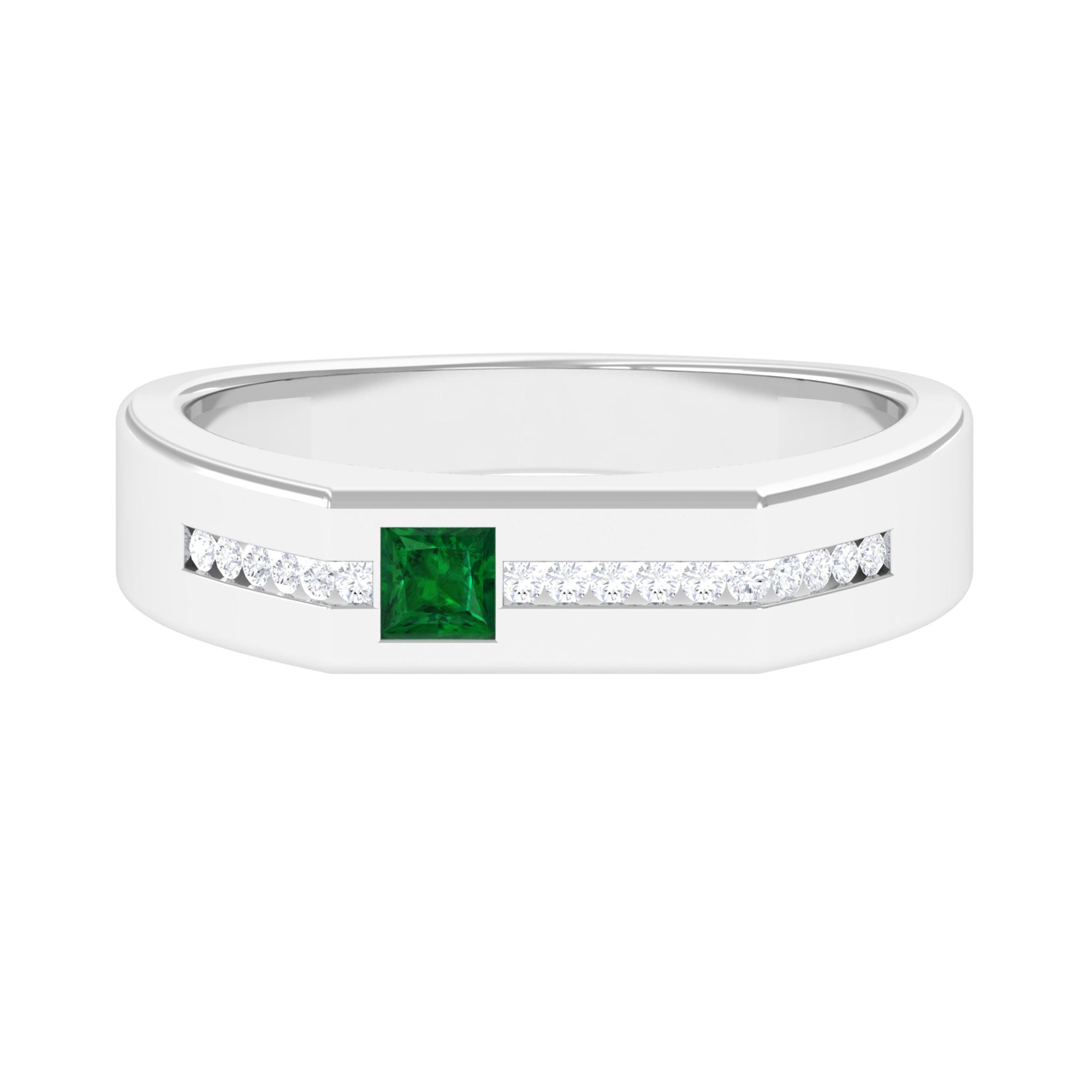 Real Emerald Statement Wedding Band for Men with Diamond Lab Grown Emerald-AAAA Quality - Virica Jewels