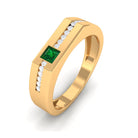 Real Emerald Statement Wedding Band for Men with Diamond Lab Grown Emerald-AAAA Quality - Virica Jewels