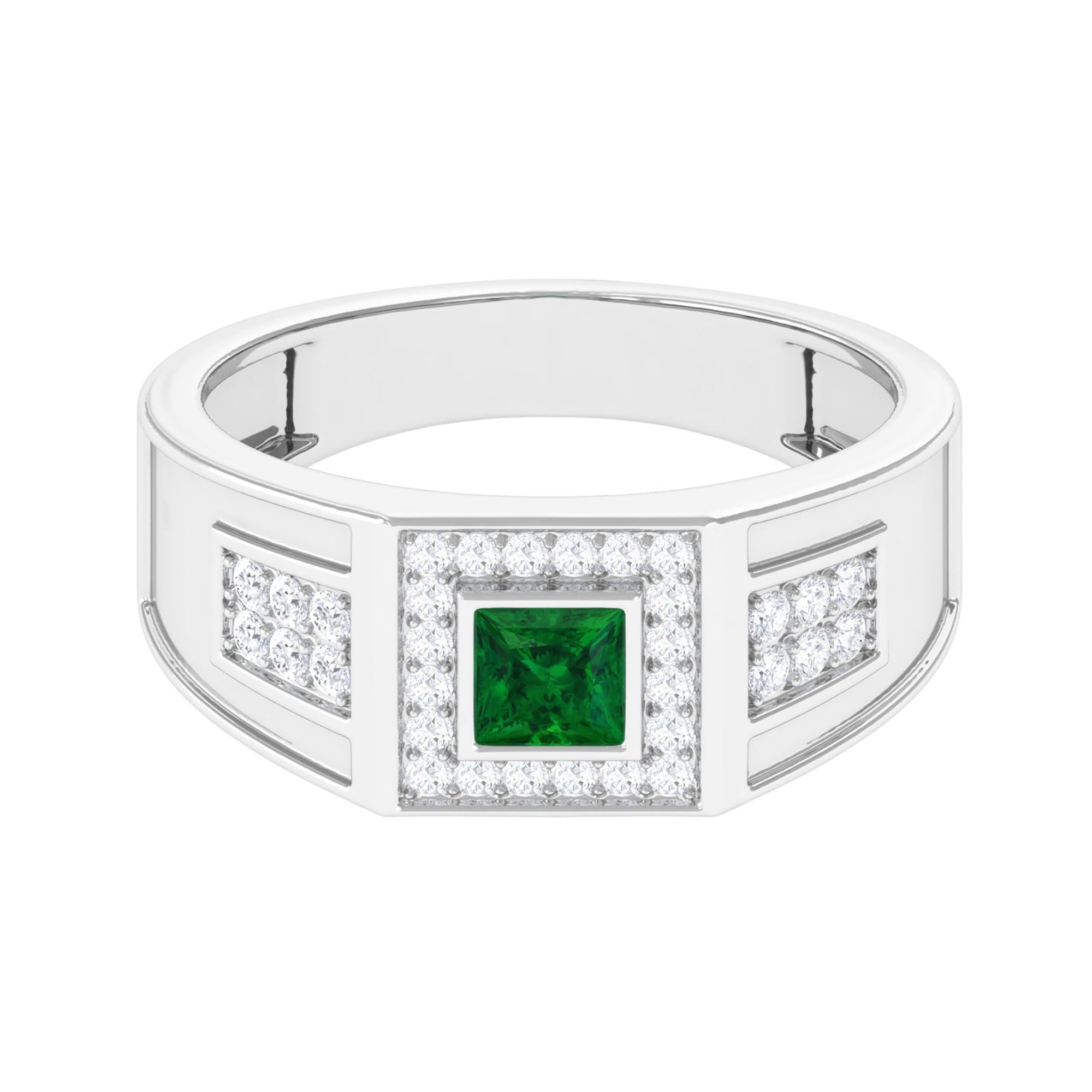 Princess Cut Emerald and Diamond Statement Engagement Ring Lab Grown Emerald-AAAA Quality - Virica Jewels