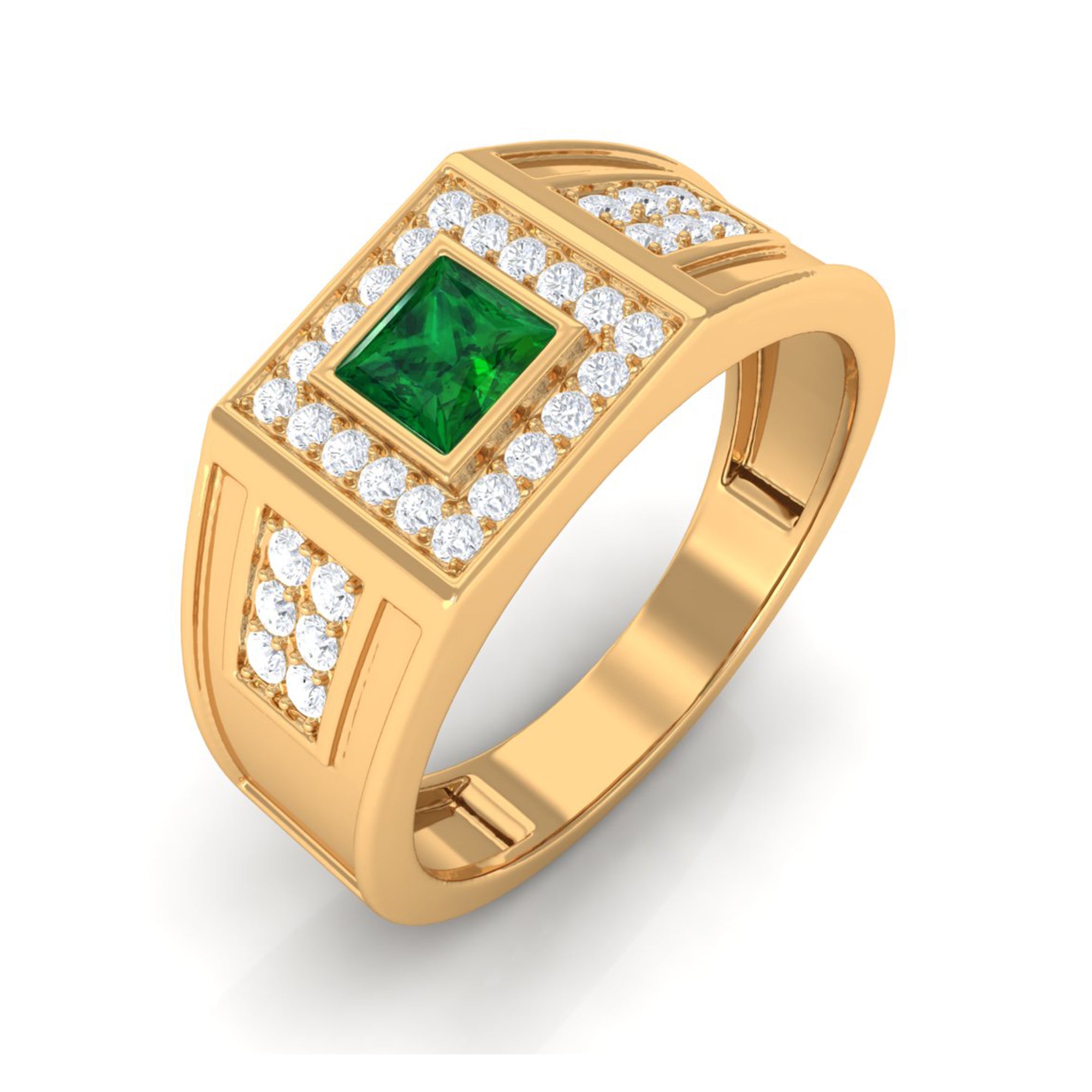 Princess Cut Emerald and Diamond Statement Engagement Ring Lab Grown Emerald-AAAA Quality - Virica Jewels