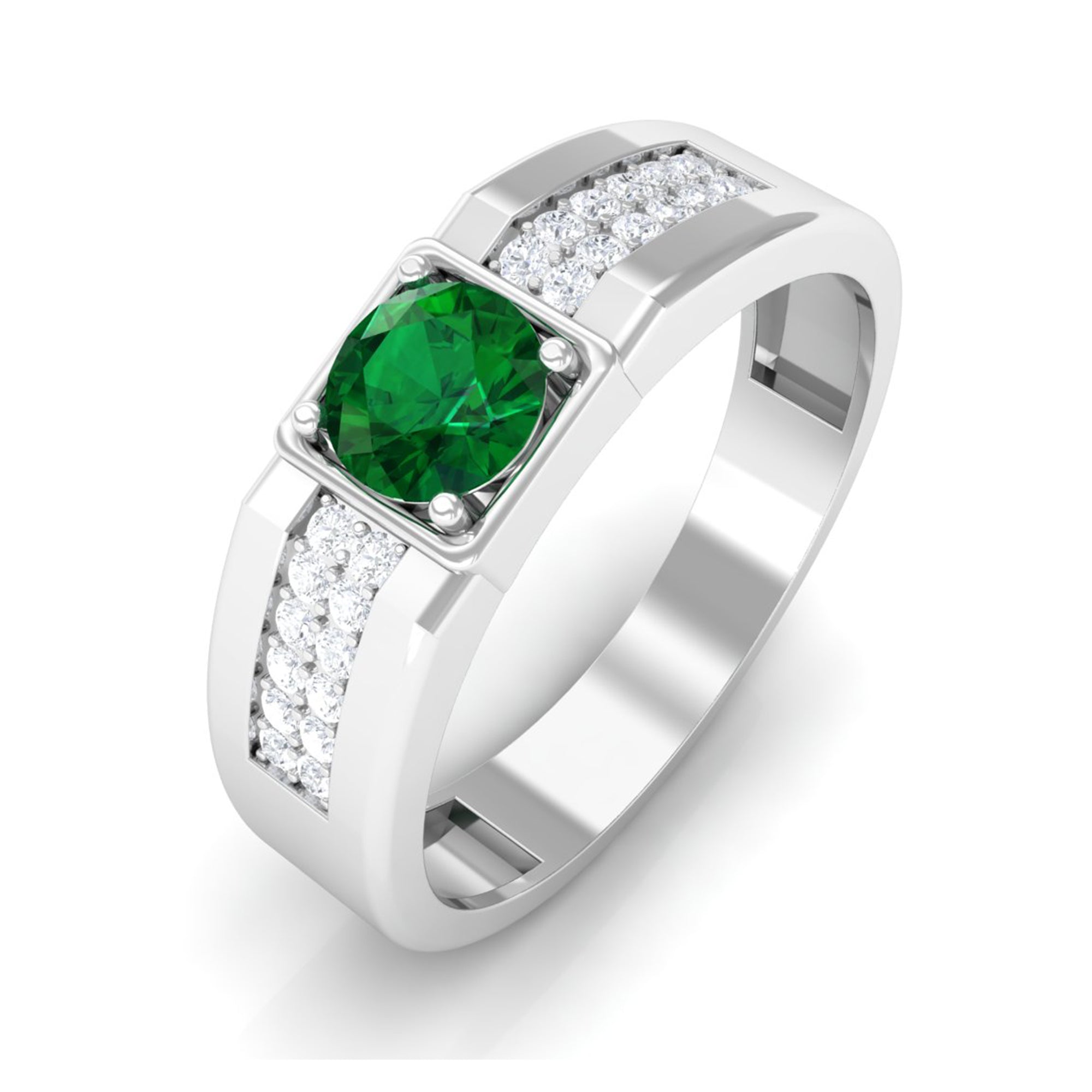 Classic Natural Emerald Engagement Ring with Diamond Lab Grown Emerald-AAAA Quality - Virica Jewels