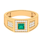 Princess Cut Emerald and Diamond Statement Engagement Ring Natural Emerald-AAA Quality - Virica Jewels