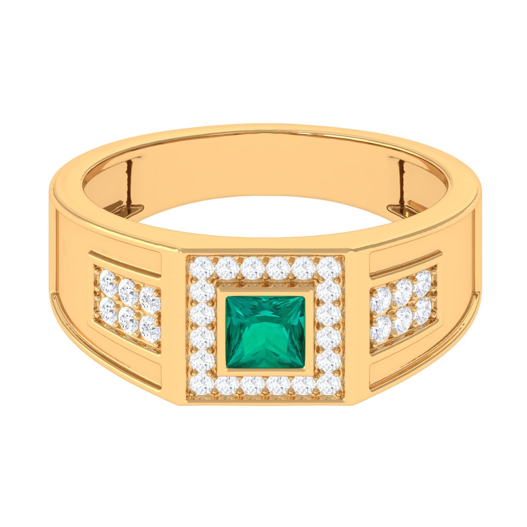 Princess Cut Emerald and Diamond Statement Engagement Ring Natural Emerald-AAA Quality - Virica Jewels