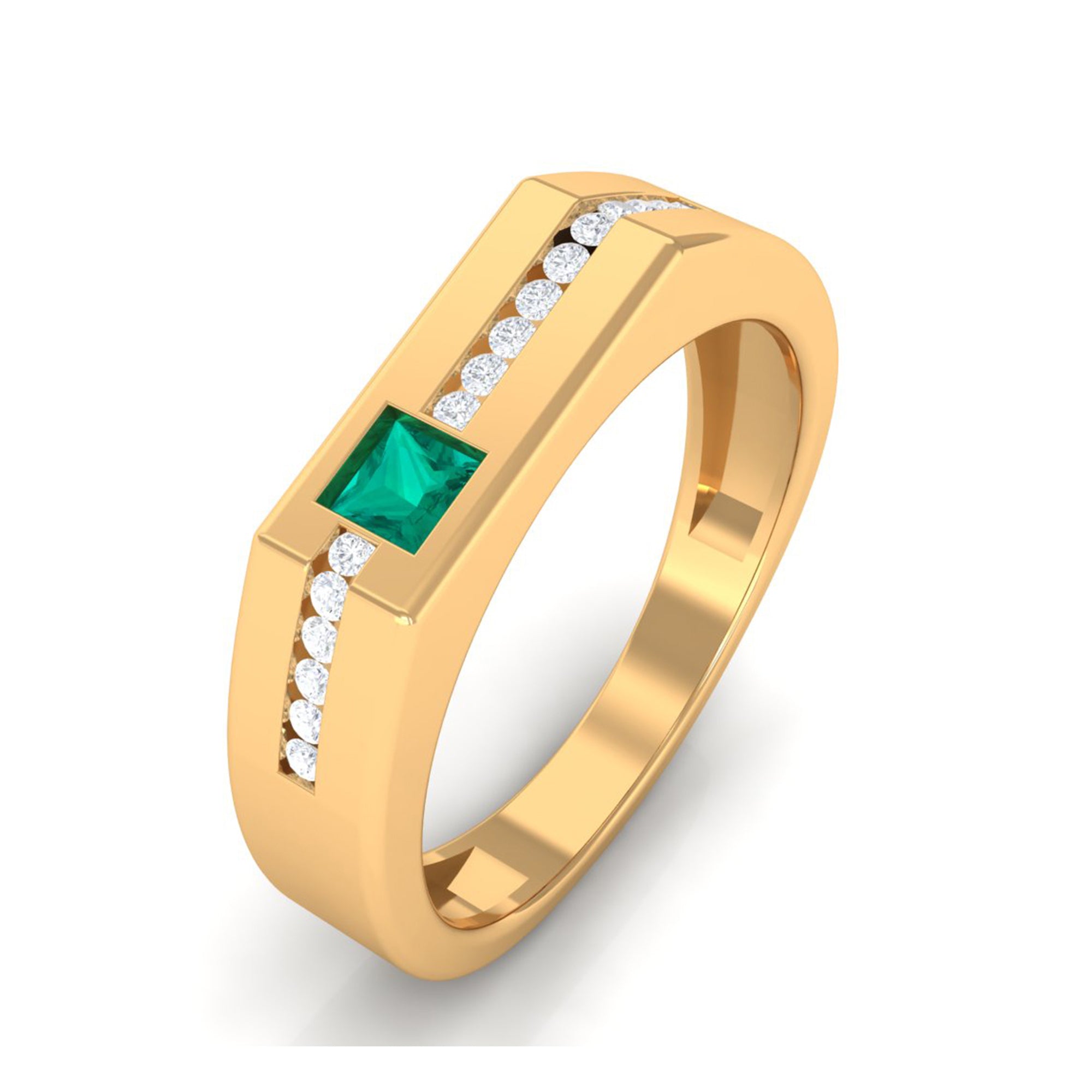 Real Emerald Statement Wedding Band for Men with Diamond Natural Emerald-AAA Quality - Virica Jewels