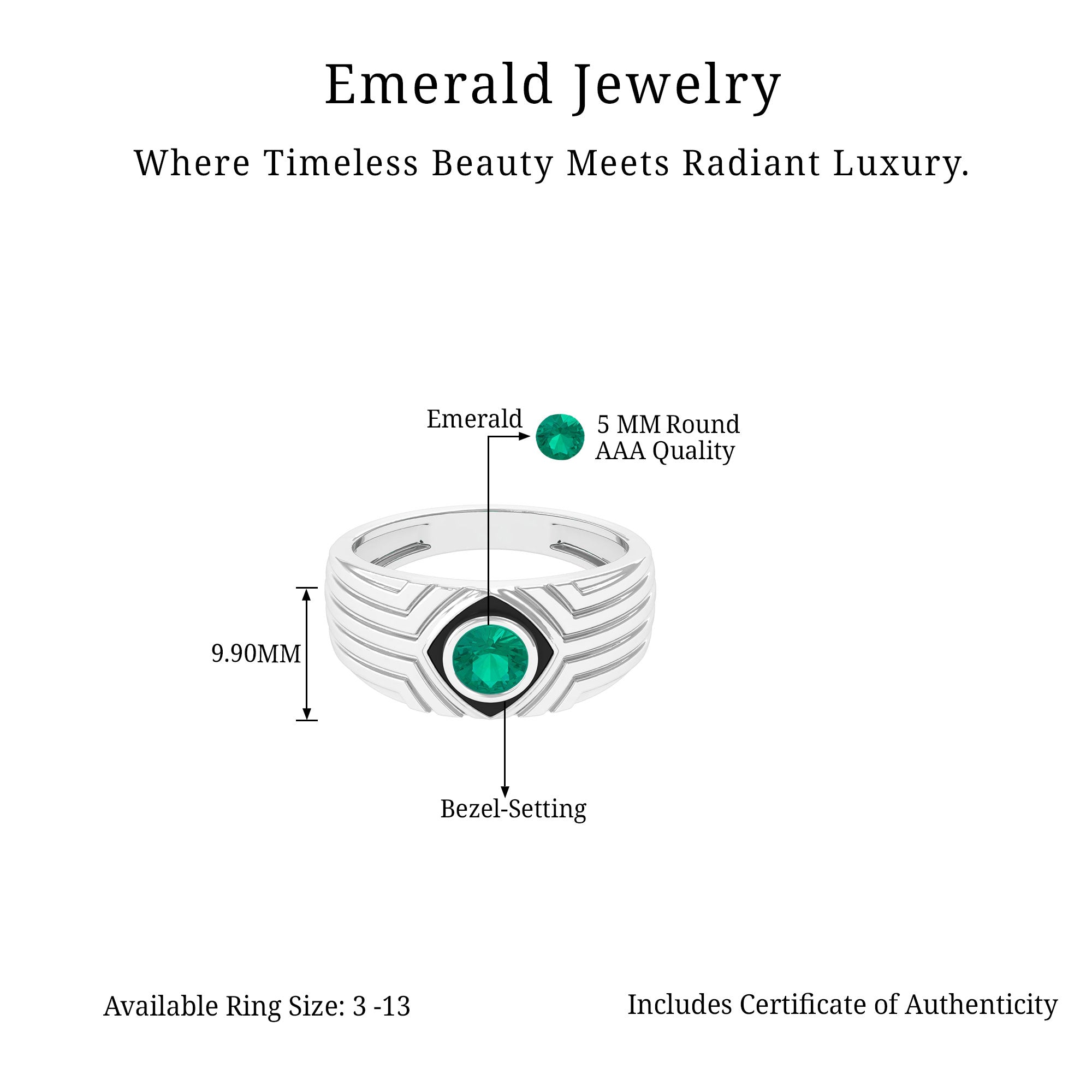 Round Emerald Solitaire Engagement Ring for Men Natural Emerald-AAA Quality - Virica Jewels