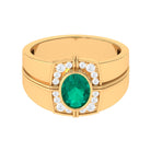Vintage Style Oval Shape Emerald Engagement Ring with Diamond Natural Emerald-AAA Quality - Virica Jewels